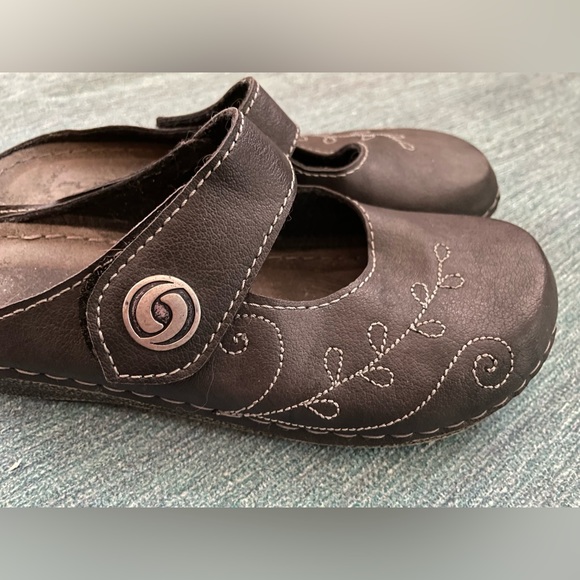 Flexus Spring Step Black Leather Slip on Mary Jane Mules size 36 Velcro Straps - Picture 4 of 12